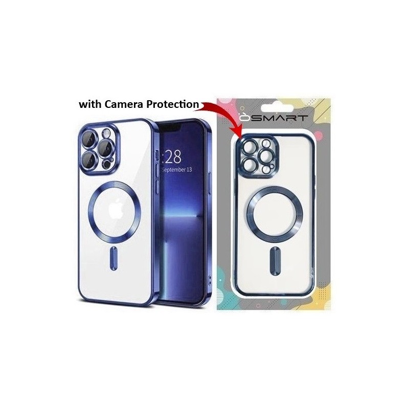 COVER PROTEZIONE APPLE IPHONE 15 - MAGSAFE TPU TRASPARENTE/BLU (CON PROTEZIONE FOTOCAMERA)