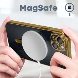 COVER PROTEZIONE APPLE IPHONE 15 - MAGSAFE TPU TRASPARENTE/GOLD (CON PROTEZIONE FOTOCAMERA)