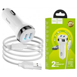 CARICABATTERIE DA AUTO 2X USB + CAVO MICRO USB RICARICA VELOCE BIANCO Z40