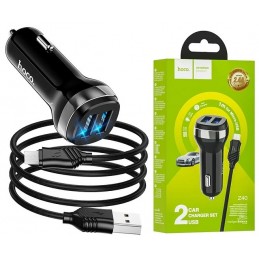 CARICABATTERIE DA AUTO 2X USB + CAVO MICRO USB RICARICA VELOCE NERO Z40