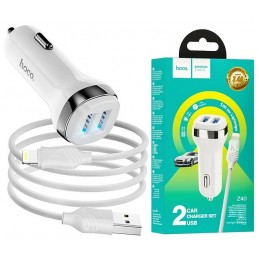 CARICABATTERIE DA AUTO 2X USB + CAVO LIGHTNING RICARICA VELOCE BIANCO Z40