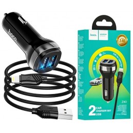 CARICABATTERIE DA AUTO 2X USB + CAVO LIGHTNING RICARICA VELOCE NERO Z40