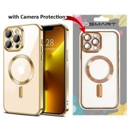 COVER PROTEZIONE APPLE IPHONE 14 - MAGSAFE TPU TRASPARENTE/GOLD (CON PROTEZIONE FOTOCAMERA)