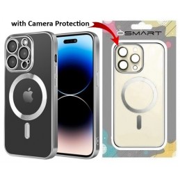 COVER PROTEZIONE APPLE IPHONE 15 - MAGSAFE TPU TRASPARENTE/SILVER (CON PROTEZIONE FOTOCAMERA)