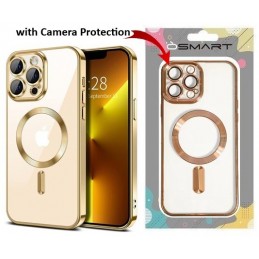 COVER PROTEZIONE APPLE IPHONE 15 PLUS - MAGSAFE TPU TRASPARENTE/GOLD (CON PROTEZIONE FOTOCAMERA)