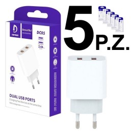 5X CARICABATTERIE USB (2 PORTE) FAST CHARGER 2.4A 12W BIANCO VDENMENV DC05