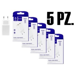 5X CARICABATTERIE USB (2 PORTE) FAST CHARGER 2.4A 12W BIANCO VDENMENV DC05