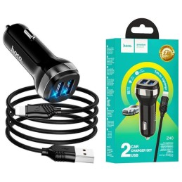 CARICABATTERIE DA AUTO 2X USB + CAVO LIGHTNING RICARICA VELOCE NERO Z40