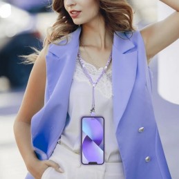 LACCETTO PORTACELLULARE DA COLLO PER SMARTPHONE - CON PERLINE VIOLA - MOD. DIAOMOND (UNIVERSALE)