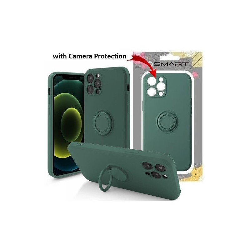 COVER PROTEZIONE APPLE IPHONE 16 PLUS- SILICONE RING VERDE MILITARE (CON ANELLO SUPPORTO E PROTEZIONE FOTOCAMERA)